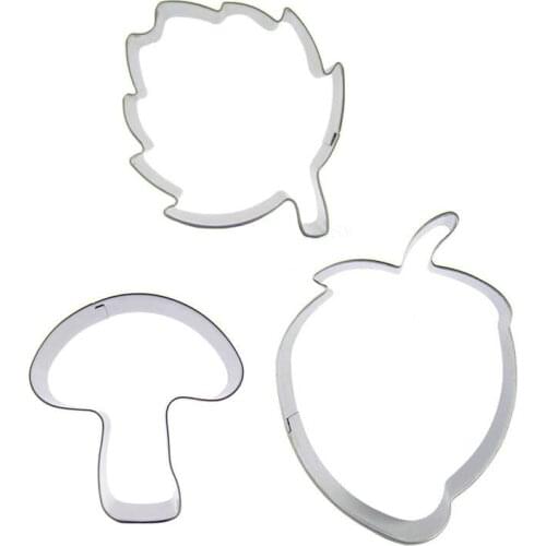 Leaf, Mushroom, Big Strawberry shaped 3 piece biscuit cutting molds, baking tools, cake decorating soft candy tools