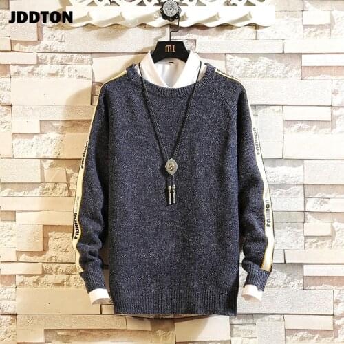 JDDTON Mens Knitted Sweater Casual Round Neck Clothing Thermal Sweaters Japense Style Loose Streetwear Pullover Male Coat JE268