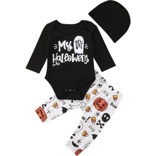 0-18M Halloween 3PCS Baby Girl Boy Clothes Set Long Sleeve Romper Pants Leggings With Hat Newborn Baby Girl Boy Clothes Set