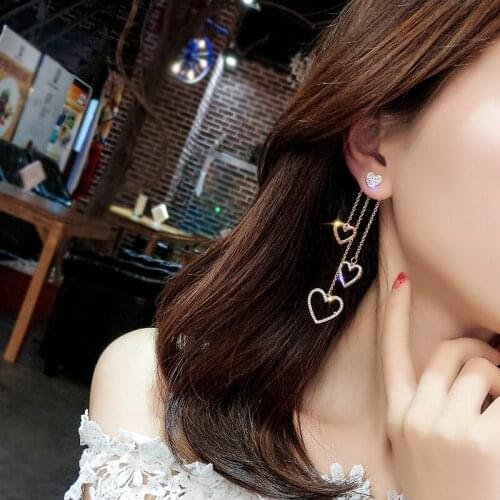 Creative Earrings With Three Loving Tassels Of Varying Lengths Jewelry Hollow Heart Geometry Earrings For Women Pendientes