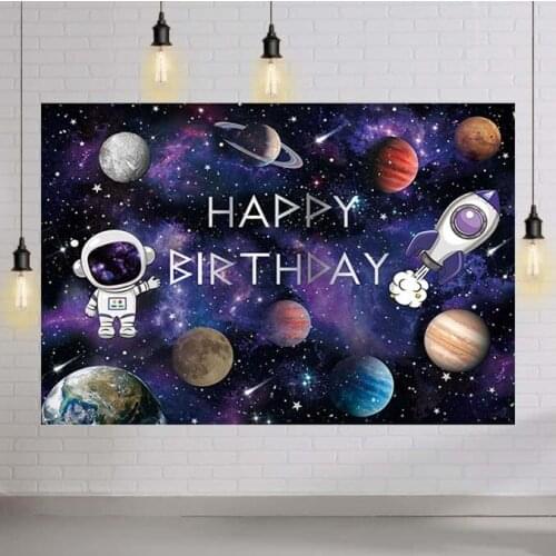 Outer Space Kids Birthday Party Backdrop Planet Constellation Birthday Backdrop for Kids Rocket Astronaut Starry Sky Boy Banner