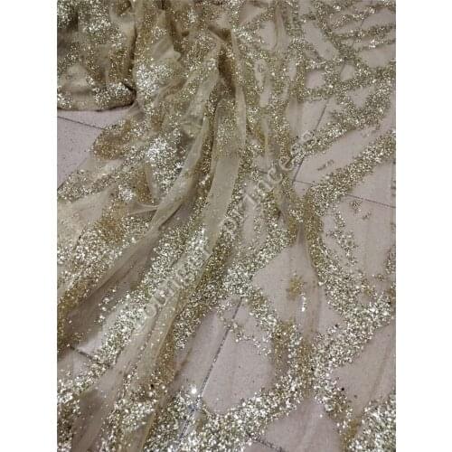 Nice Looking African YG-164 gold color glitter Lace Fabric with glitter Fashion French Lace Nigerian Lace On Sale