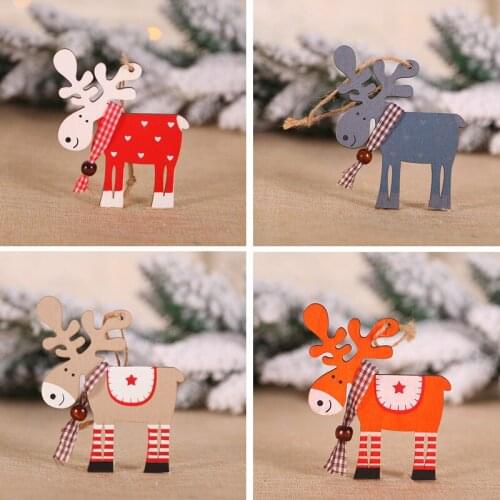 Hot Christmas Painted Wood Elk Pendant Christmas Tree Decoration Xmas Decor Deer Ornaments Christmas Decorations For Home