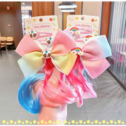 Sweet Princess Hair Accessories Girls Lovely Bow Hairpins Gradient Colorful Wigs Hair Clips Kid Hair Ornament Barrettes Headwear