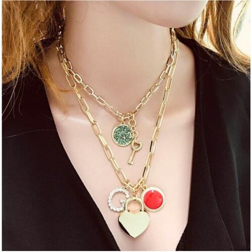 Punk multi - layered heart pendant necklace necklace set Bohemian style gold letter long chain necklace womens Christmas gift