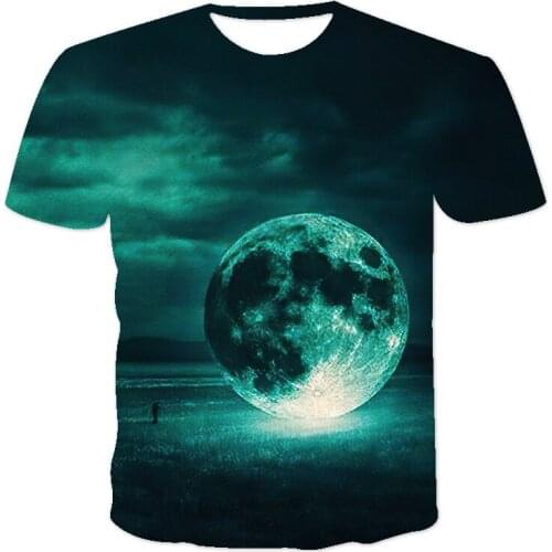 2021 Mens Summer 3d Digital Printing Night Moon Beautiful Landscape Casual Breathable Short Sleeve T-shirt And Top 130-6XL
