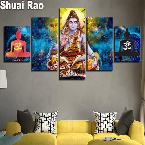 5 Pieces Hindu God Lord Shiva Diamond Painting Full Square Round Drill Diamond Mosaic Religion Pictures Diamant Art And Crafts