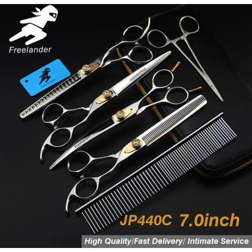 Professional JP440C 7 Inch Pet Dog Grooming Scissors Set Straight&Thinning&Curved Scissors Kits Dog Shears Set