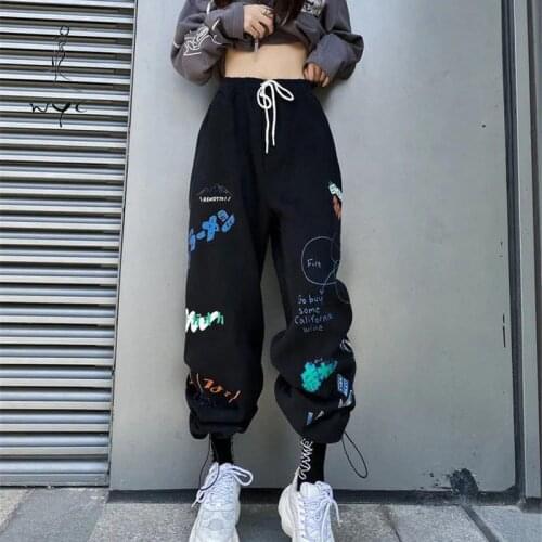 New Fashion Trend Womens Personality Spring Autumn Loose Pants Female Hip Hop Sports Plus Size Capris Ladies Streetwear