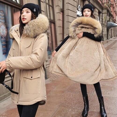 Fashionable Warm Cotton Liner Hooded Down Parkas Coat Winter Jacket Women Adjustable Waist Fur Collar Jacket Parka 2020 New