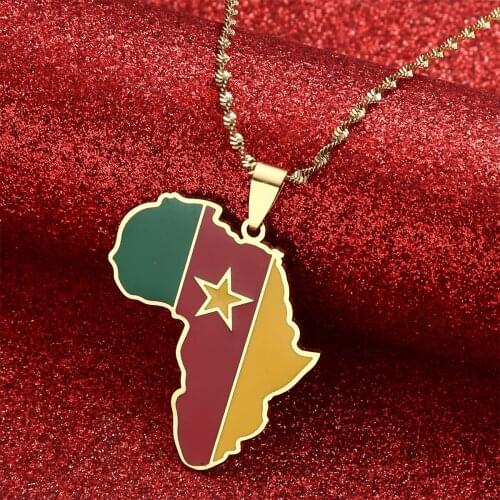 Africa Map & Cameroon Map Pendant Necklaces Gold Color Jewelry Map African Gift