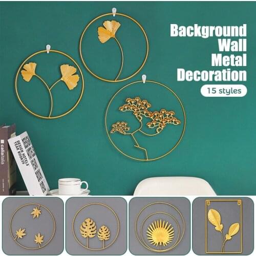 Nordic Metal Wall Hanging Home Decoration Pendants Creative Leaf Plant Non-perforated Wall Mural Living Room Bedroom Hangings