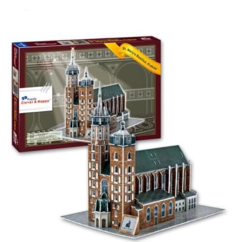 St. Marys basilica Krakow church Learning 3D Paper DIY Jigsaw 3428 Puzzle Model Educational Toy Kits Children Boy Gift Toy
