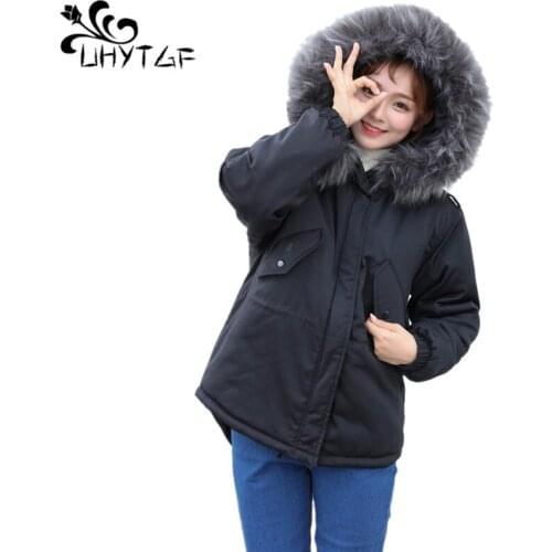 UHYTGF New Winter Coat Women Down cotton Casual Warm Female Jacket Down cotton Tops Plus Size Outwear Korean fashion Hooded X524