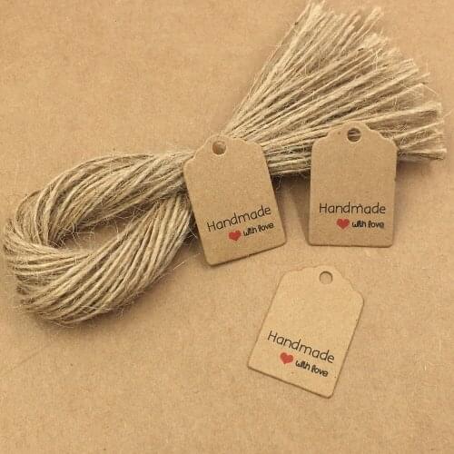 Packaging Label 200pcs Brown Paper Tags DIY scallop Label Wedding Gift Decorating Tag 3x2cm + 200pcs strings