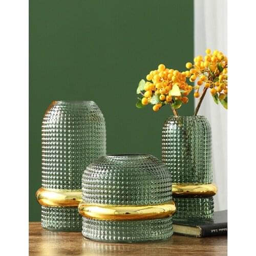 Scandinavian Glass Vase creative gold waist flower vases Vintage Pine Green Embossed Hydroponic Terrarium home Decoration