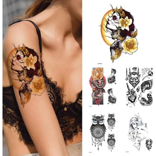 1Sheet Moon Girl Waterproof Temporary Tattoo Flower Women Fashion Tattoos Arm Sleeve Fake Tattoo For Girls Kids