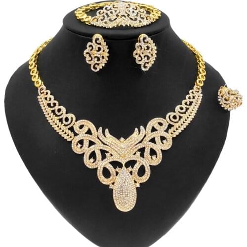 Yulaili New Gold Plated Rhinestone Jewelry Set Wholesale Women Fashion Design Factory Direct Sales Spot 4-piece Jewellery Sets