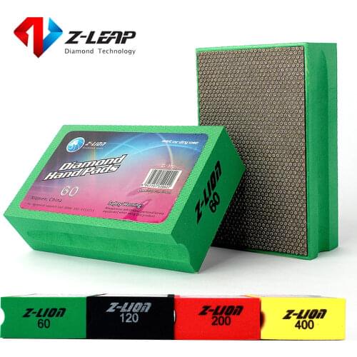 Z-LEAP 60/120/200/400 Diamond Hand Polishing Pad Sanding Grinding For Glass Stone Marble 95x55mm Foam Backed