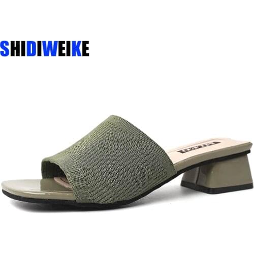 Womens Shoes Slippers Outdoor 2021 Summer New Fashion Knitted Stretch Open Toe Thick Sandals AC659