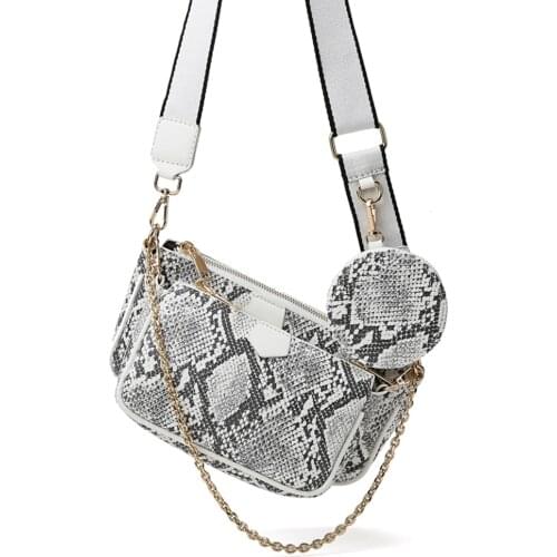 Serpentine Pattern Women Handbags 3-IN-1 Luxury Designer Chain Pu Leather Shoulder Crossbody Bag Lady Small Purse Handbag Totes