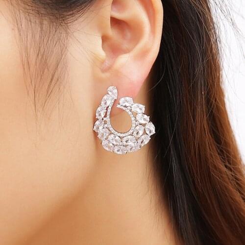 Fashion Big Water Drop White Color Cz Zirconia Stud Earrings For Women Clear Luxury Crystal Wedding Earrings