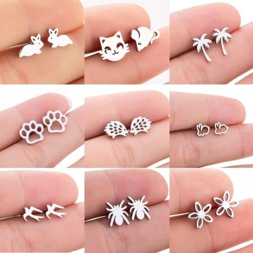 MEYRROYU Stainless Steel New Small Cute Animal Stud Earrings For Women Statement Earrings 2021 Trend Party Gift Fashion Jewelry