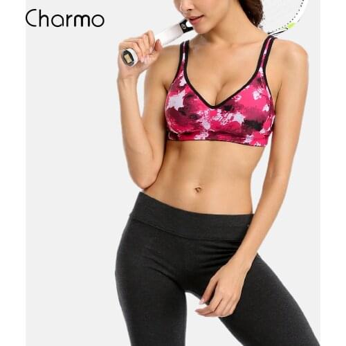 Charmo Womens Sports Bra Medium Impact Support Yoga Bra Running Workout Bra Underwear Fitness Sports Top Camouflage Print Bras