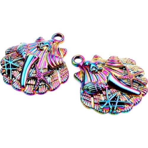 10pcs Rainbow Color Alloy Shell conch starfish octopus Pendant charms for Necklace DIY Jewelry Accessories Women Girl Xmas gifts
