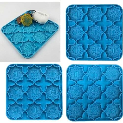 R2LE 3Pcs Alphabet Mandala Phone Decorations Resin Mold Keychain Badge Silicone Mould