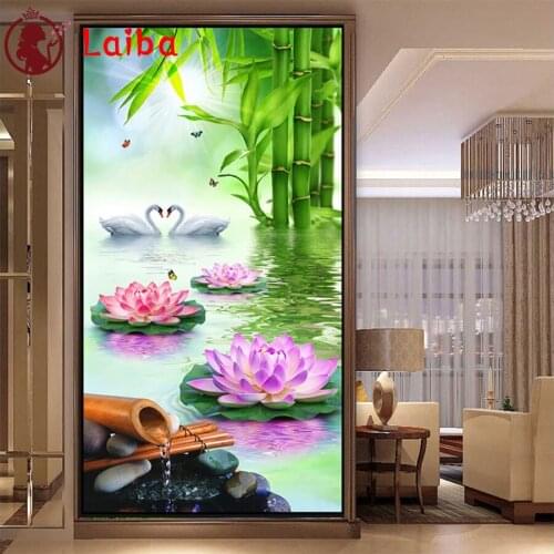 Full drill square round diamond painting Bamboo Swan Lotus mosaic diamond rhinestones diamond embroidery cross stitch needlework