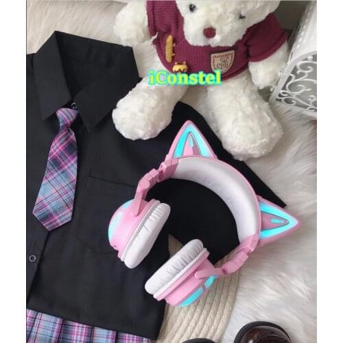 Orignal YOWU Cat ears Lolita Pink Wireless bluetooth headset 12 colors RGB Luminescence Comics game headphone for girl