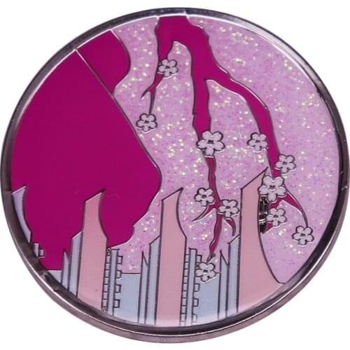 Glitter Pink Sakura Blossom Tokyo Spring Visual Art Enamel Brooch Pins Badge Lapel Pin Alloy Metal Fashion Jewelry Accessories