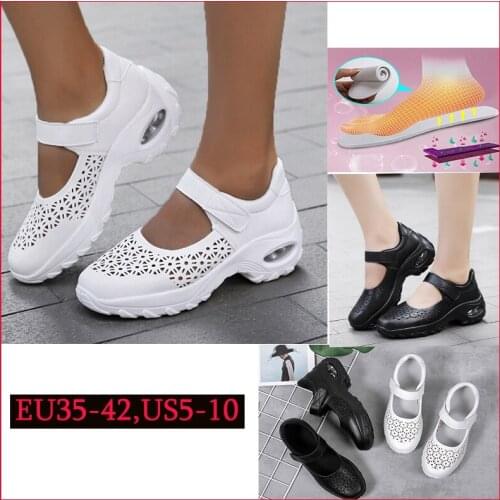 Fashion Women Summer Wedges Casual Shoes White Air Cushion Shoe Platform Breathable Sport Walking Hollow Leather Sandals