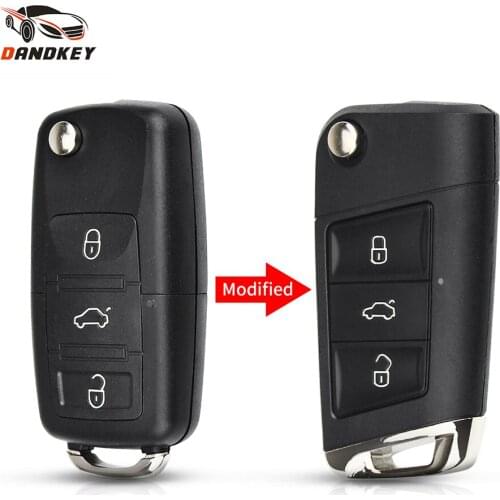 Dandkey 10pcs 3 Buttons Car Remote Key Flip Folding Key Shell Case For Volkswagen Vw Jetta Golf Passat Beetle Skoda Seat Polo B5