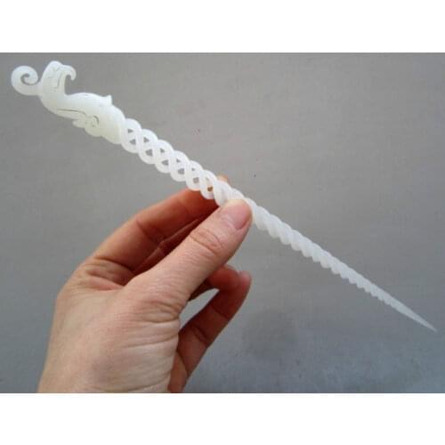 Exquisite Chinese Classical Handmade Hollow-out HeTian Jade Phoenix Statue Hairpin