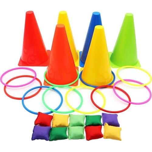 Carnival Toss Games Combo Set Outdoor Plastic Cones Bean Bag Ring Toss Games For Kids Children Family Party Game Fidget Toys