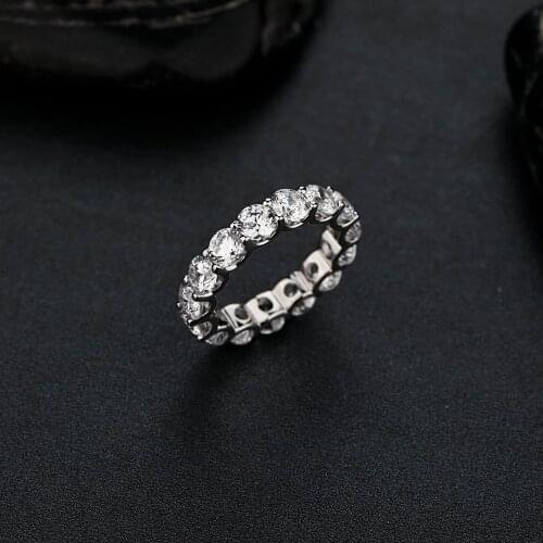 Trendy 925 Sterling Silver Round High Carbon Diamond Eternity Ring for Women Fine S925 Jewelry 5A Cubic Zirconia Eternity Band