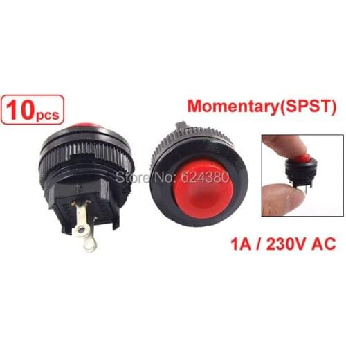 Red Round Momentary Push Button Switch SPST OFF/(ON) NO Normally Open 2 Pin 2P 250V / 1A AC Discount x 10 Pcs / Lot
