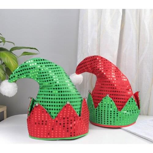 Creative Christmas Sequin Hat Santa Claus Star Print Hair Ball Flip Cap Festival Cosplay Costumes Christmas Atmosphere Decor
