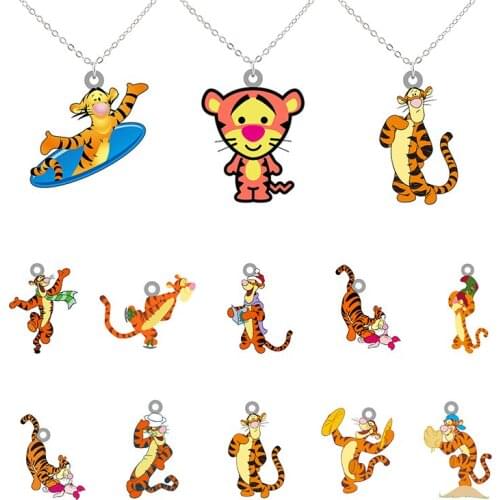 Disney Jumping Tigger Creative Design Funny Shape Pattern Pendant Epoxy Necklace Cartoon Anime Jewelry Resin Ornaments