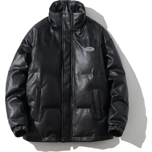 PU Leather Winter New Men Solid Color Brand Mens Stand Collar Warm Thick Jacket Male Fashion Casual Coat High Quality A8579