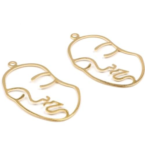 Brass Face Charms,Earring Findings, Face Shape Pendant,Blanks With 1 Hole Earring,Fit For DIY Necklace,Pendants,46x28mm,RB1102