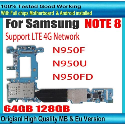 Eu Version For Samsung Galaxy Note 8 N950FD N950F N950U Motherboard 64GB 128GB Full chips NOTE 8 SM-N950F Original mainboard