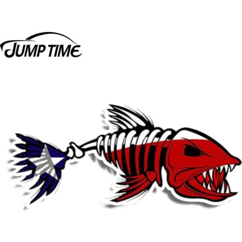 Jump Time 13cmx6cm Texas TX Flag Bone Fish Sticker Laptop Decal Fishing Stickers Car Styling Motor Helmet Decor Car Accessories