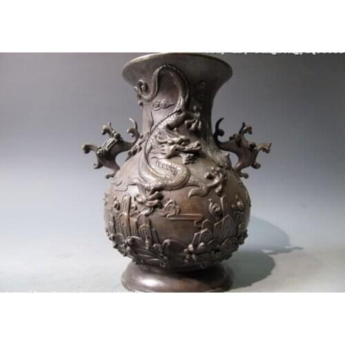Song voge gem S0538 Chinese Royal Palace Pure Bronze Carved Dragon Binaural Crock Aquarius Pot Vase
