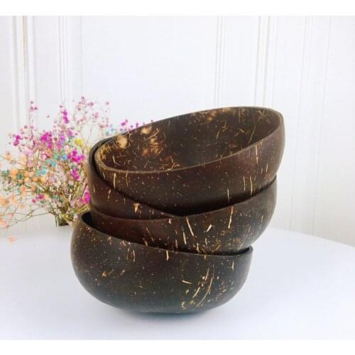 Natural Coconut Bowl Wood Coconut Tableware Wood Spoon Dessert Salad Rice Shell Bowl Set Handmade Crafts Coconut shell Smoothie