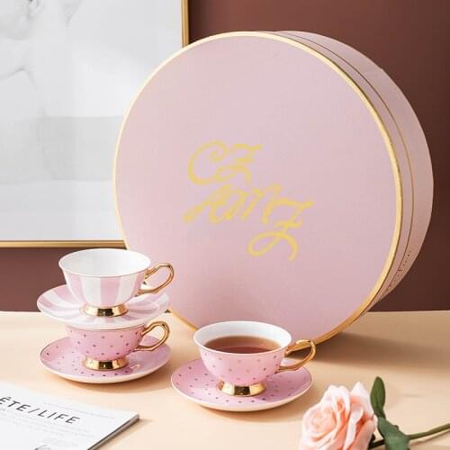 Pink ceramic coffee cup set English afternoon tea cup black tea cup girl heart cup