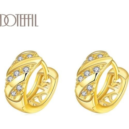 DOTEFFIL 925 Sterling Silver AAA Zircon 18K Gold/Rose Gold Earrings For Women Jewelry Fashion Jewelry Wedding Party Gift