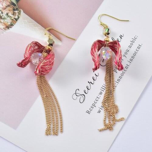 Ethnic Style DIY Copper Wire Braided Drop Earrings for Women Girls 2021 Crystal Patchwork Flower Tassel Earrings Party Jewelry